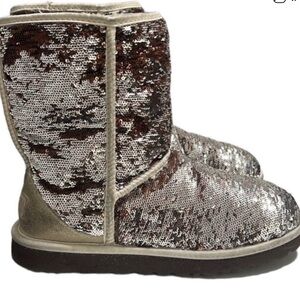 Ugg Silver and Brown Sequin Boots Size 9